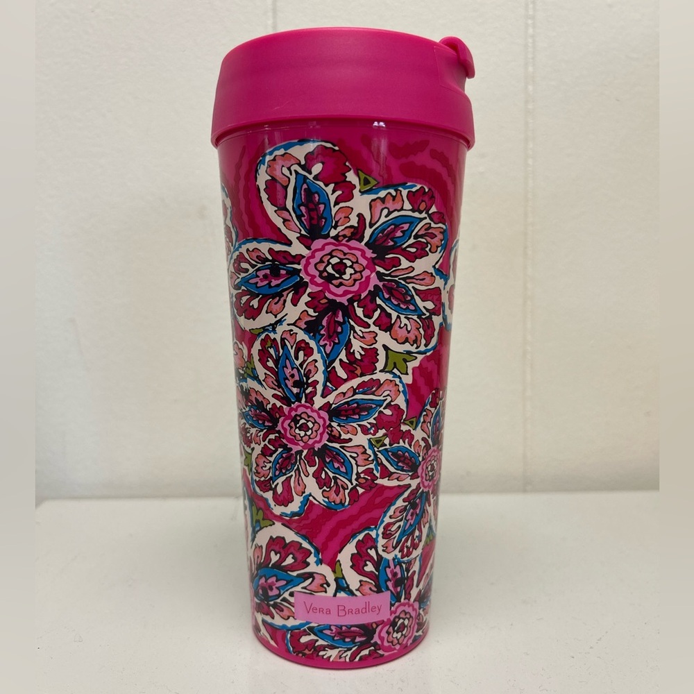Vera Bradley Pink Floral 16oz Travel Tumbler BPA Free (Retired Pattern)